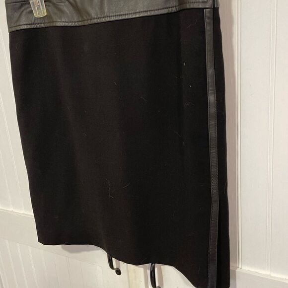 INC: Black skirt with black leather accents on waist/sides 100% wool size 10 - Picture 2 of 5